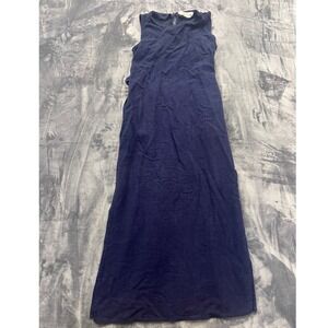 Stanton Maxi Dress Womens Small Navy Blue Linen Blend Smocked Tie Back